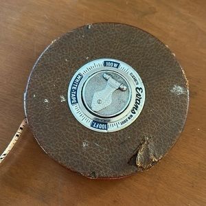 Vintage Evans 100 FT Wind Up White Tape Measure with Brown Leatherette Covering
